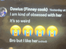 a computer screen shows a message from dawius ( finney cook )