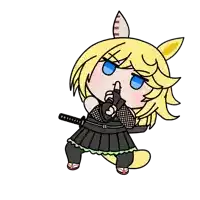 a cartoon drawing of a girl holding a sword and making a shhh gesture