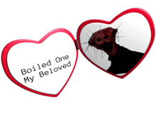 a red heart shaped mirror with the words boiled one my beloved on it
