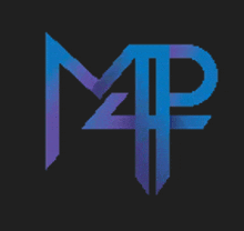 a blue and purple logo with the letter m and p on a black background