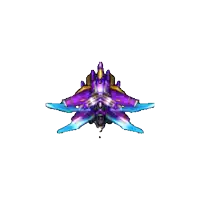 a pixel art drawing of a purple and blue spaceship