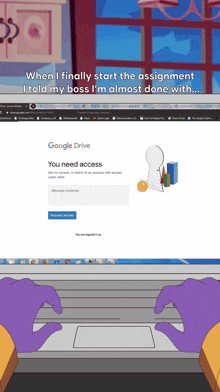a person is typing on a laptop with a google drive login page open