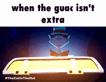 a picture of a cat in a top hat with the words " when the guac isn 't extra "