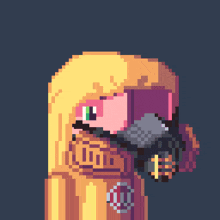 a pixel art of a person wearing a yellow hoodie with the number 10 on it