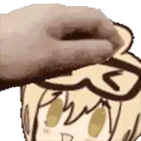 a close up of a person petting a cartoon character 's head .