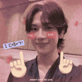 a man with a sticker on his face that says ' 1 '