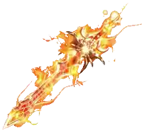 a drawing of a sword with flames on it