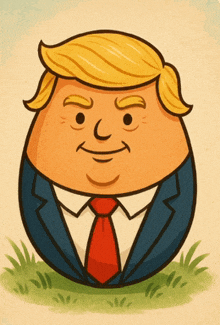 a cartoon drawing of donald trump with a suit and tie
