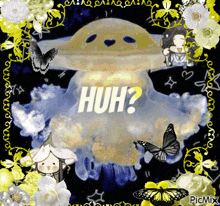 a picture of a jellyfish with the word huh written on it