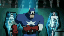 a cartoon of captain america with the letter a on his head