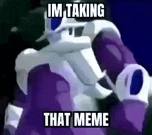 a cartoon character is taking a meme with a caption that says `` im taking that meme '' .