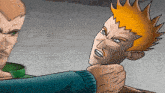a cartoon of a man with orange hair being punched