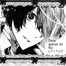 a black and white drawing of a person with the words dazai apenas do rui written on it