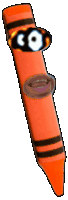 an orange crayon with a face on it and a mouth