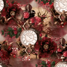 a clock surrounded by flowers and ribbons has the hands on the numbers 1 and 2