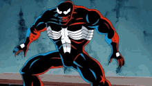 a cartoon drawing of venom in a red and black suit