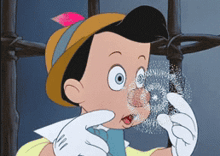 a cartoon of pinocchio blowing a dandelion