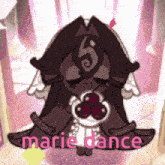 a picture of a cookie with the words `` marie dance '' on it .