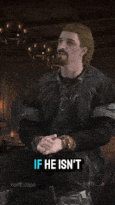 a picture of a man with the words " battling i 'd assume " below him