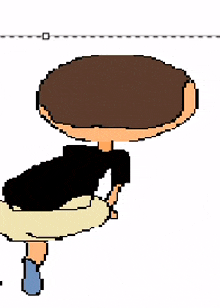 a cartoon of a person holding a donut in their hand .