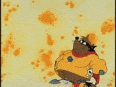a cartoon character holding a shovel with the letter g on his chest