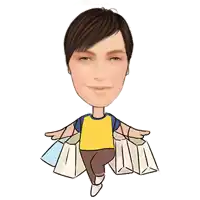 a cartoon of a woman holding shopping bags with her arms outstretched