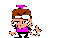 a pixel art drawing of a squirrel with a purple scarf on its head .