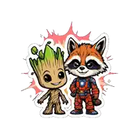 a drawing of groot and rocket raccoon from guardians of the galaxy