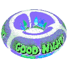 a purple donut that says good night with hearts around it