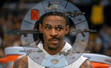 a man 's face is surrounded by weapons including a knuckle duster