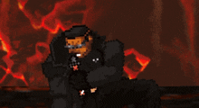 a pixel art of a man wearing sunglasses and a black jacket