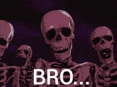 a group of skeletons are standing next to each other with the words bro written on the bottom
