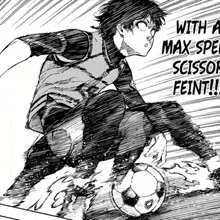 a black and white drawing of a man kicking a soccer ball