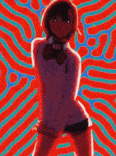 a girl is standing in front of a colorful background and dancing .