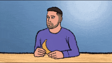 a cartoon of a man eating a banana