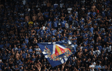 a crowd of people in a stadium holding a flag that says sofia on it