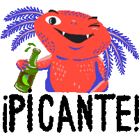 Winking álvaro With Hot Sauce And Caption Spicy In Spanish Sticker - álvaro El Axolotl Picante Hot Spicy Stickers