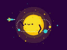 an illustration of a rocket flying around a planet
