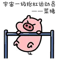 a cartoon pig is hanging upside down on a bar with chinese writing .