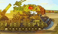 a cartoon of a tank with a red star on the side