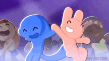 a group of cartoon characters are dancing and the website gifrun.com is visible