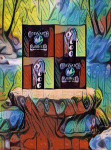 a painting of boxes of firewatch business on a table
