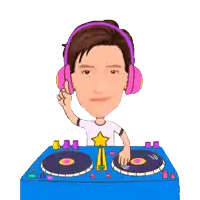 a cartoon of a man wearing headphones and a star on his shirt