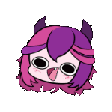 a cartoon of a girl with horns and pink hair .