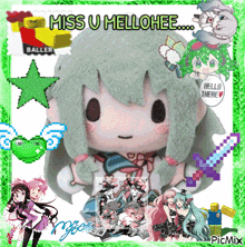 a picture of a stuffed doll with the words miss u mellohee on it