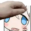 a close up of a person 's face with a hand on it and blue eyes .
