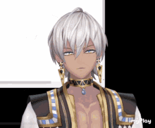 a gif of a man with white hair and a choker with the word imgplay below it