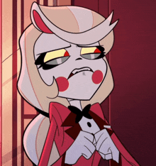 a cartoon character is wearing a red tuxedo and bow tie