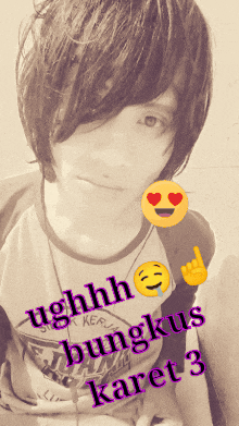 a boy with a smiley face and the words ughhh bungkus karet 3 on the bottom