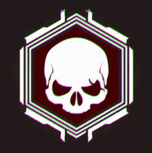 a skull in a hexagon with a glitch effect on it